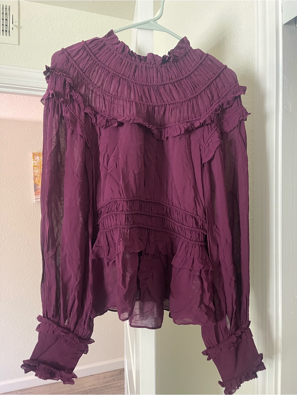 FARM Rio Sheer Ruffled High-Neck Blouse - Picture 4 of 6